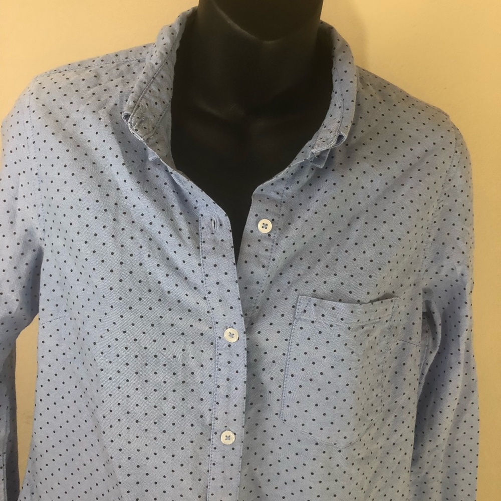 Forever 21 blue polka dot blouse top longsleeve S